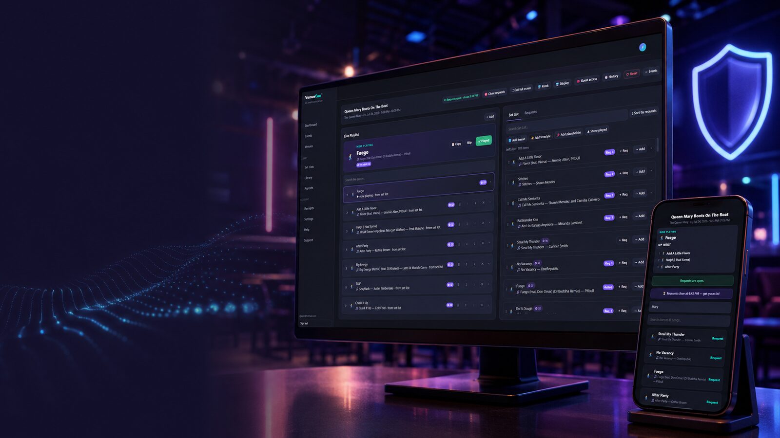 VenueCue request-protection controls on screen